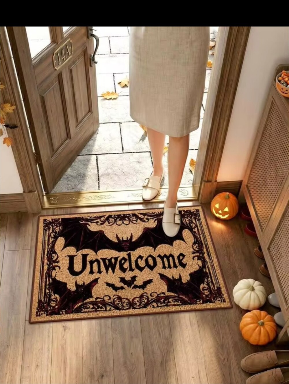 NWT Unwelcome Funny Bat Halloween Fall Welcome Doormat - Picture 5 of 10